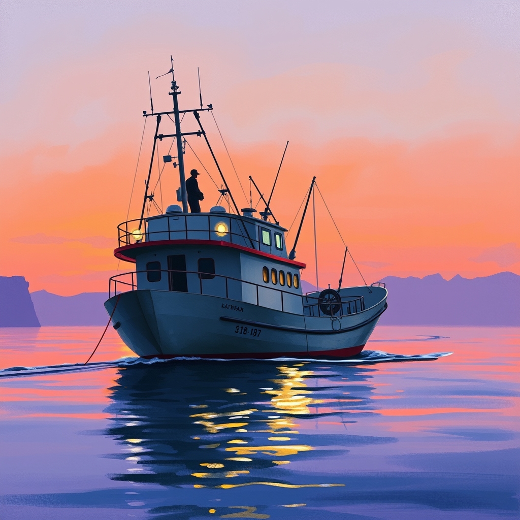 The boat at dusk. Heading in after a full day.